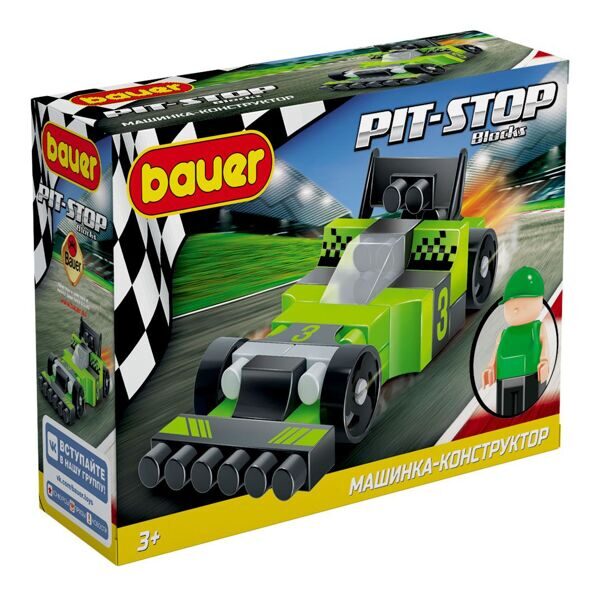 Детский развивающий конструктор Bauer Гоночная машина  в коробке "Pit Stop" 3+